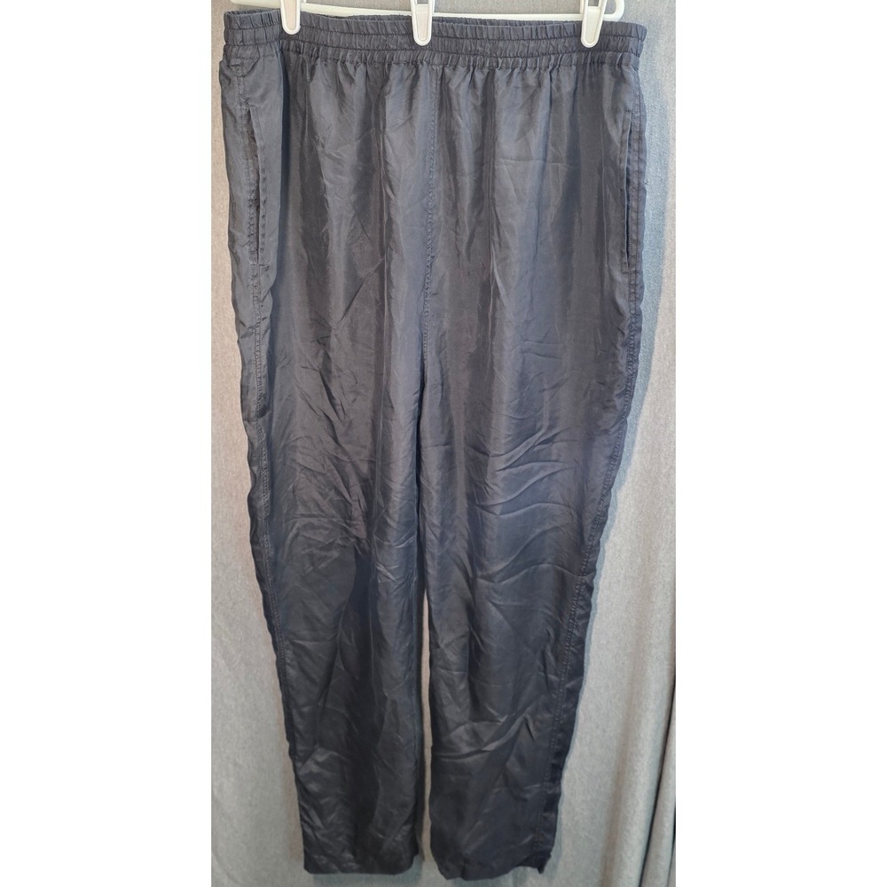 Vintage Good‎ Stunt Sports Silk Track Pants Plus Size 1X Black Joggers Pull On